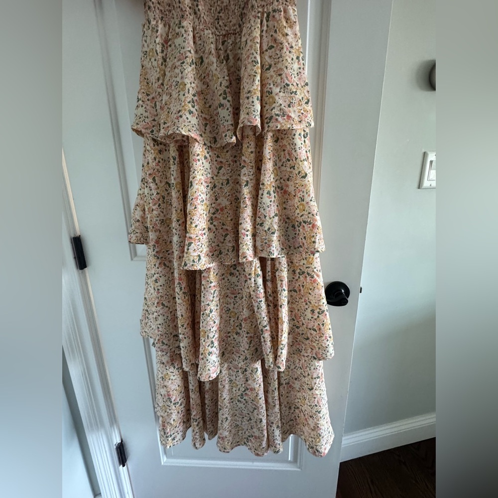 NWHT SOLD OUT PINKBLUSH Yellow Floral Square Neck Ruffle Layered Maternity Maxi - Picture 10 of 11